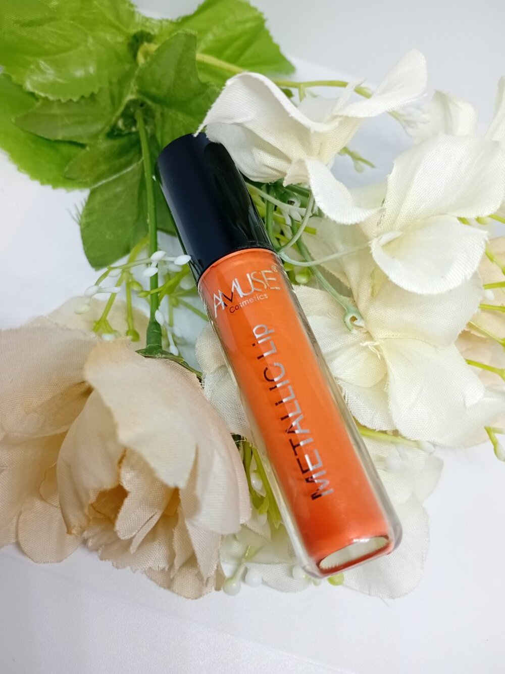 Amuse Liquid Lipstick Orange Shiny Metallic Long Wear Full Size New